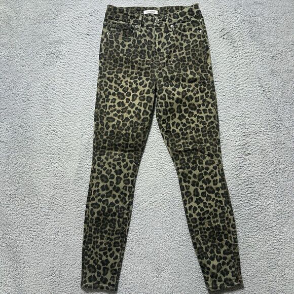 Good American Denim - Good American Good Waist Crop Skinny Jeans Stretch Denim Olive Sage Leopard 4 27